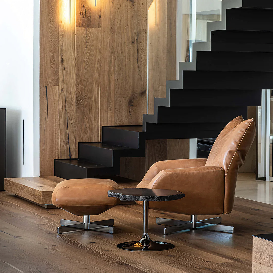 Schmidt Chiara Lounge Chair With Footstool, Swivel, Real Leather