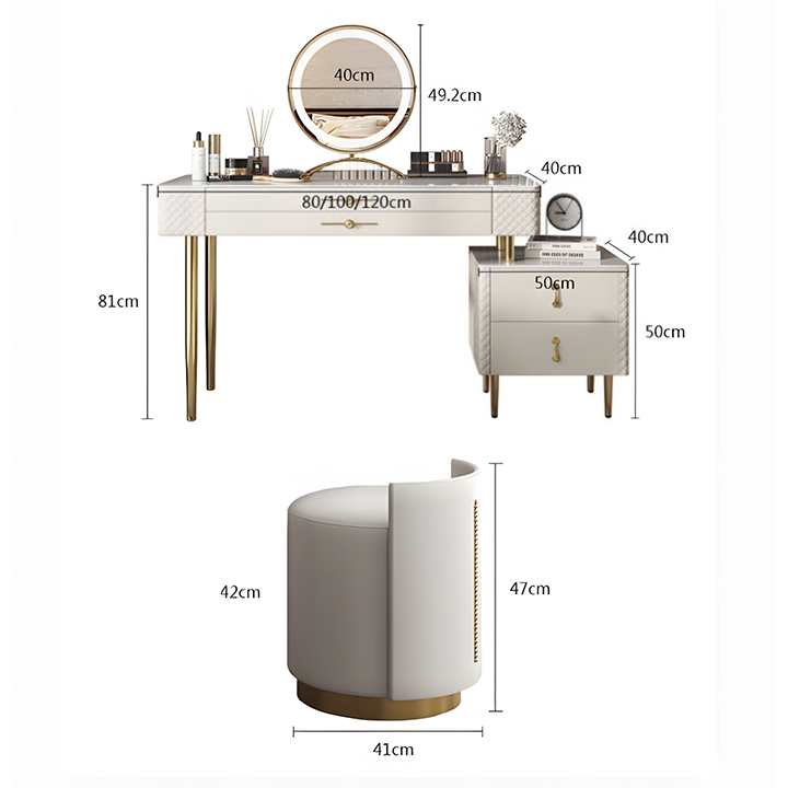 Prestigio Dressing Table With LED Mirror, Cream