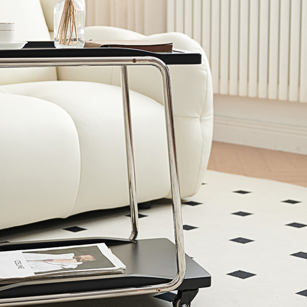 Demetrius Side Table With Trolleys, Black