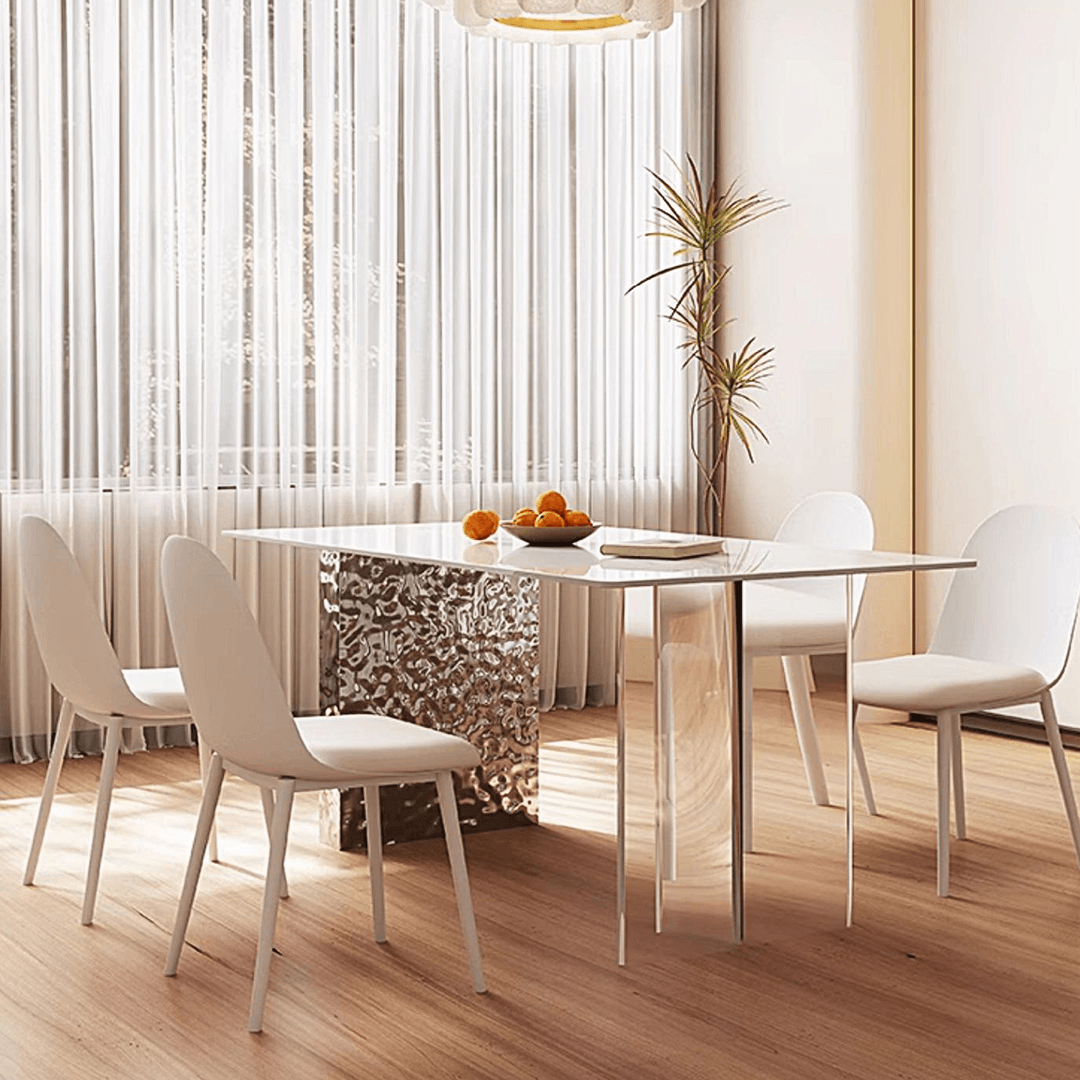 Madison Dining Table, White Sintered Stone & Acrylic