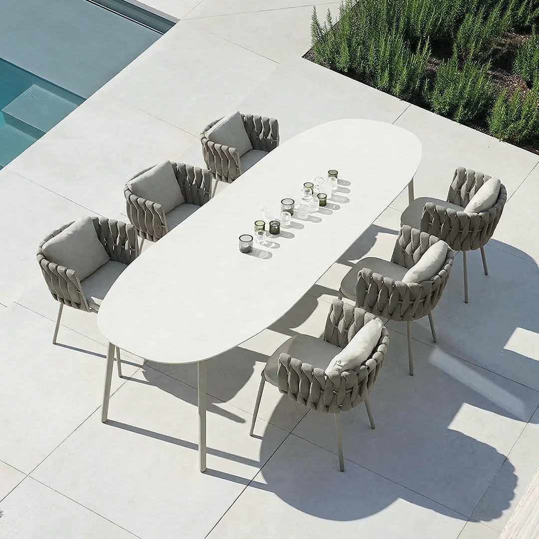Vallee Rattan Outdoor Dining Table Set, Table With Six Dining Chairs