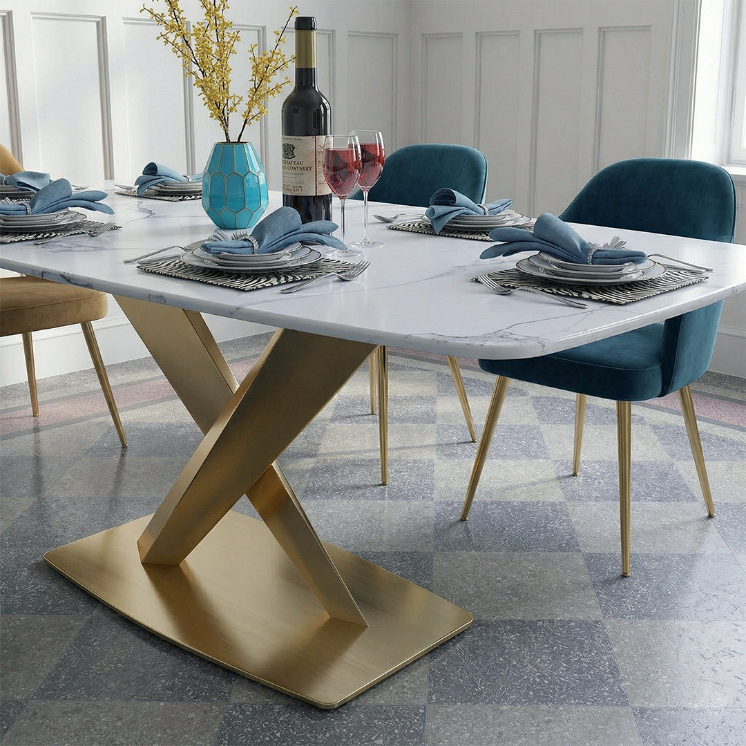 LUCI Dining Table, Marble And Gold Metal