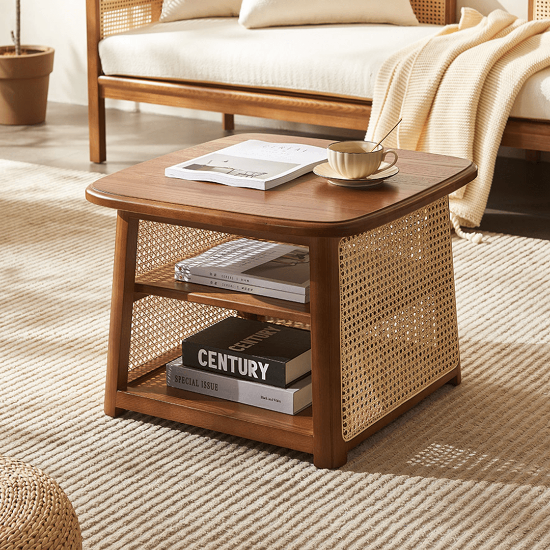 Nordic Square Coffee Table Set, Rattan