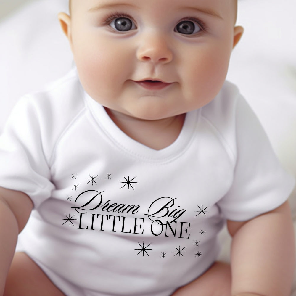 Personalised Dream Big Little One Baby Grow, Vest or Bib with Name