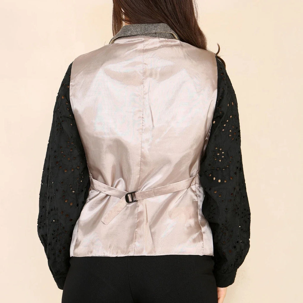 Women's Herringbone Tweed Waistcoat Blazer Oak Brown Classic Jacket