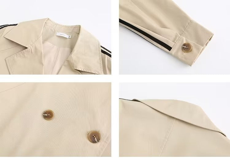 Women's Trench Coat Vintage Stripe Mid-length Coat