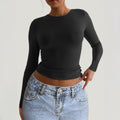 Chic Slim-fit Long-sleeve Solid-color Base T-shirt For Women