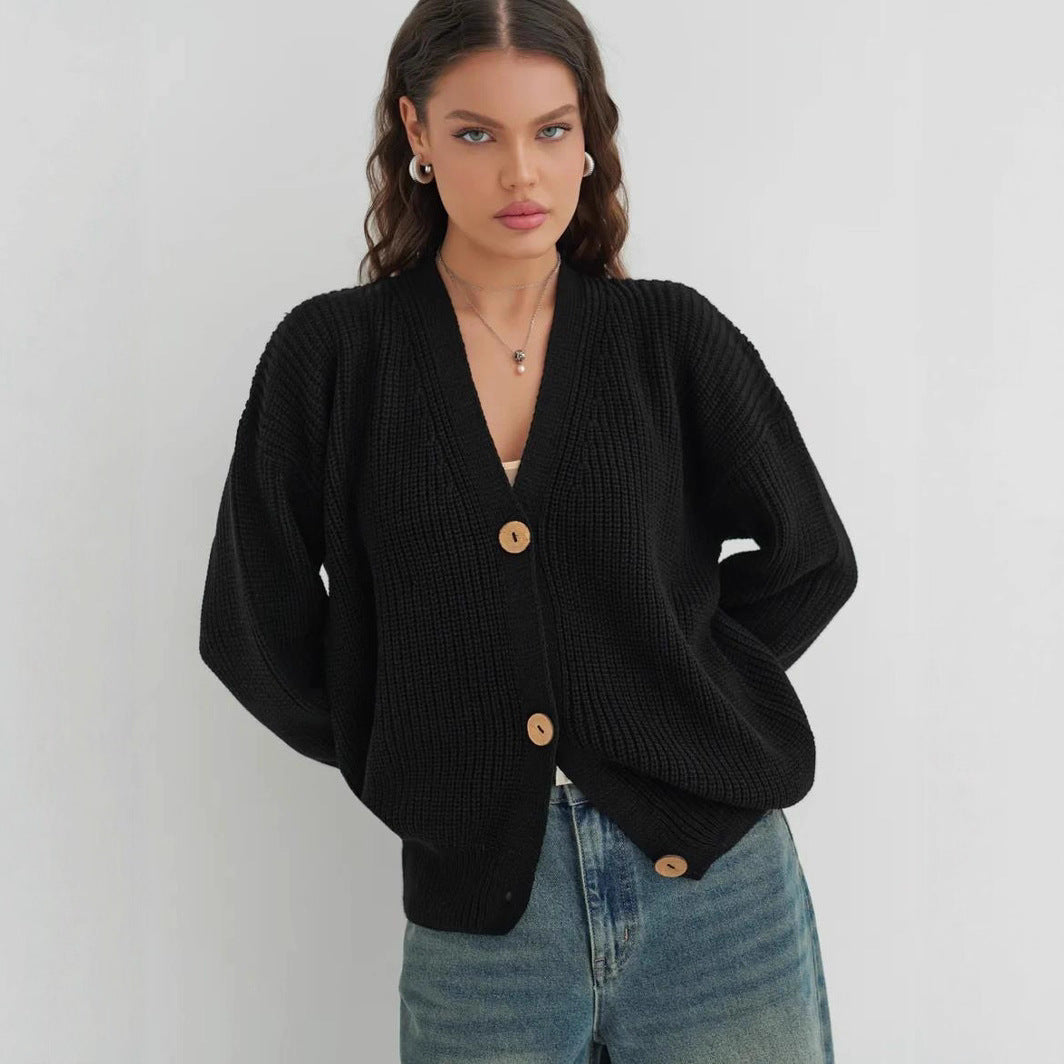 Autumn And Winter Loose Solid Color Knitted Sweater For Women Idle Style