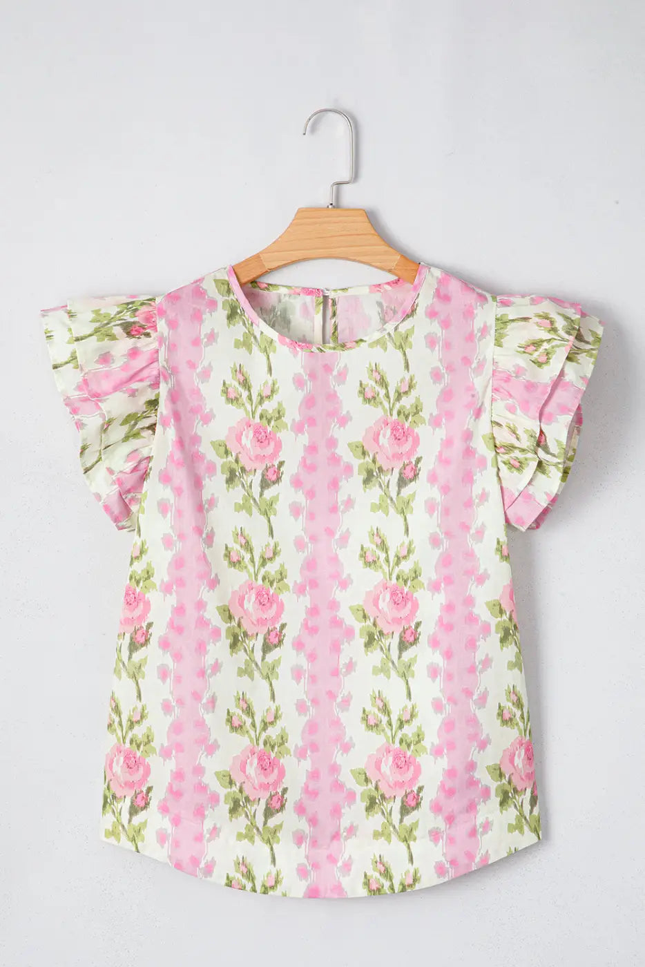 Pink Floral Ruffled Sleeve Summer Top Women UK