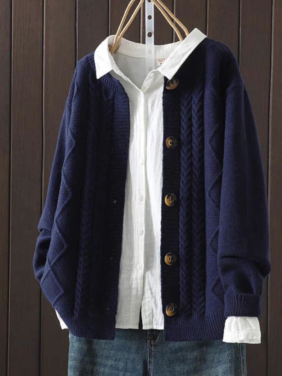 Knitted Cardigan Cable-Knit Sweater Coat For Women