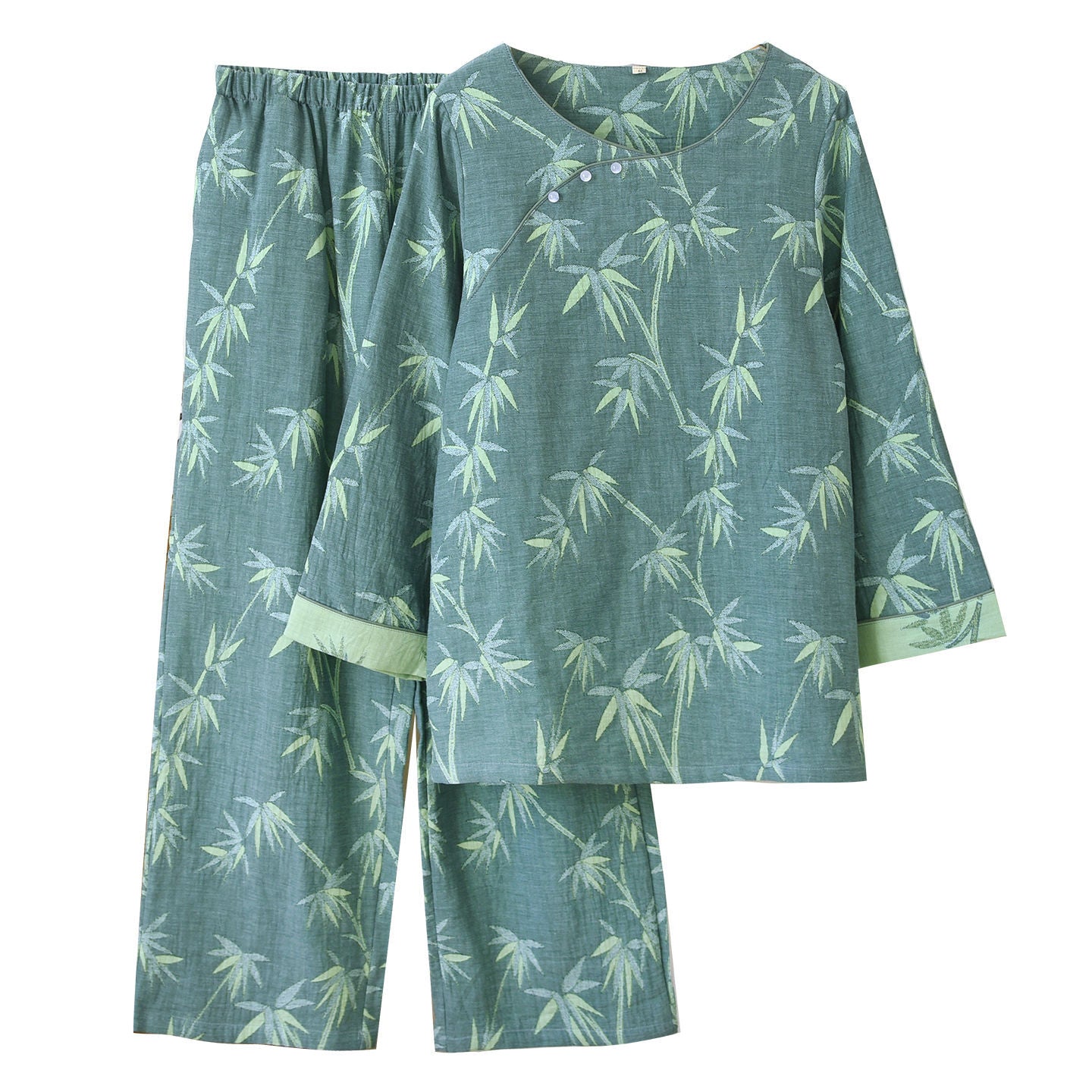 Jacquard Crew-Neck Pajama Set For Women Long-Sleeve Top And Long Pants