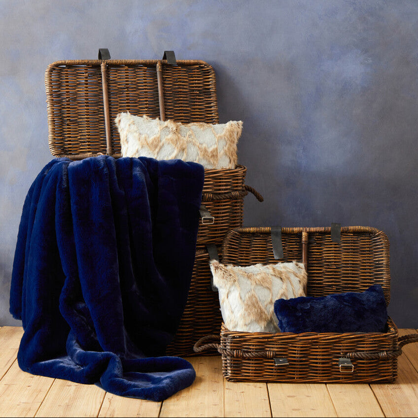 Bosie Lamina Navy Blue Faux Fur Throw