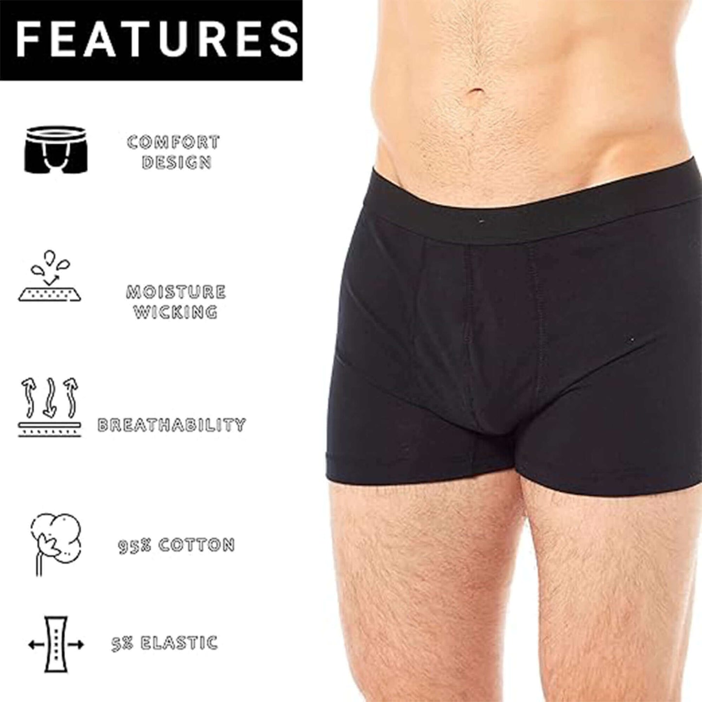 6 Pack Black Cotton Stretch Boxer Shorts Menswear Classic Breathable Comfort Fit Activewear Underwear for Men MB03 by Sock Stack