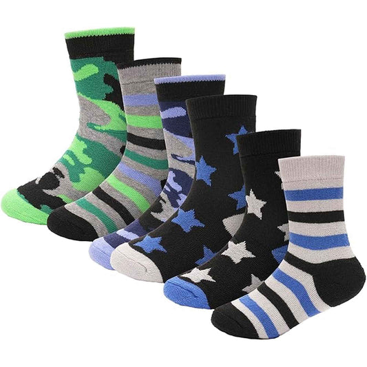 6 Pack Kids Thermal Socks Boys Girls Winter Boot Socks Non-Slip Cushioned Warm Durable Footwear Assorted Colors Sizes 4-13 Years by Heatwave Thermalwear