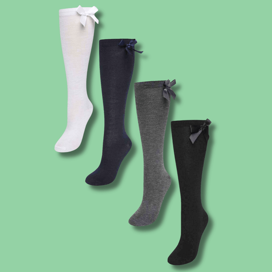 6 Pairs Girls Knee High Socks With Ribbon Bows Back To School Cotton Rich Long Socks Stylish Comfortable Durable For Uniforms Everyday Wear Ages 2-16 Years by Sock Stack