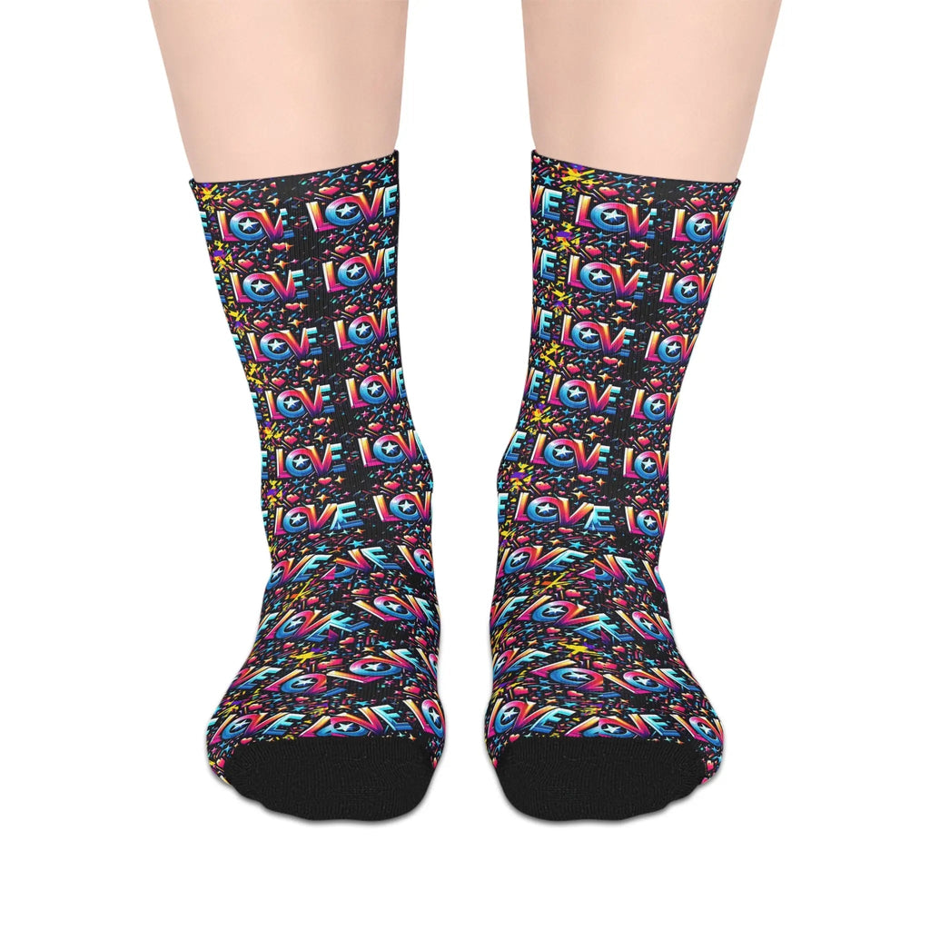 One Love Colorful Love Pattern Mid-Length Socks - Fun & Playful Gift for Any Occasion