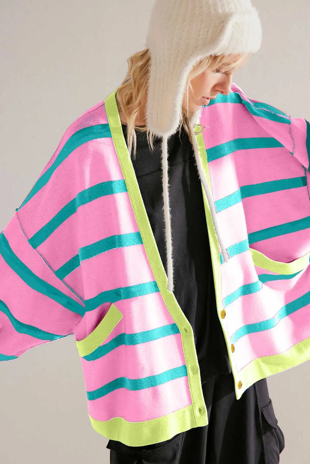Urban Stripe Loose Cardigan Women UK