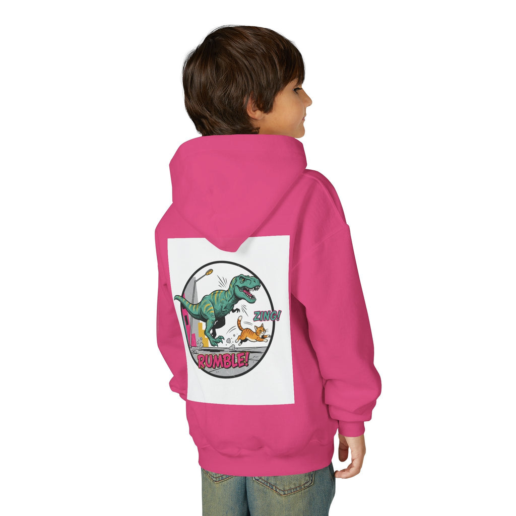 T-Rex Chase Dino Rumble Youth Hoodie | Dinosaur Graphic Sweatshirt