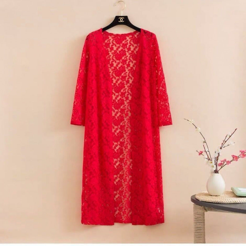Lace Trench Coat Long Sleeve Shawl Mid-length Plus Size