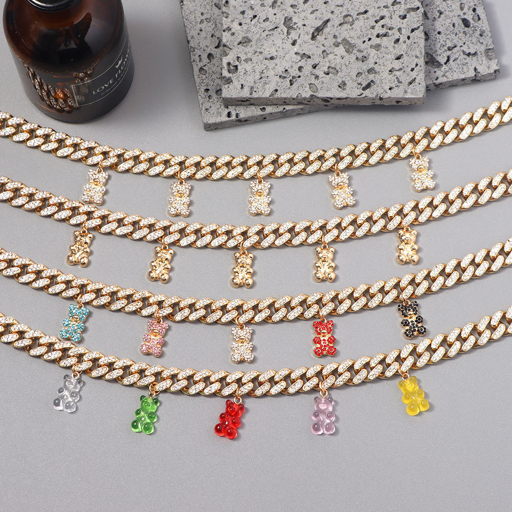 Colorful Clear Zircon Gummy Bears Pendant Necklace