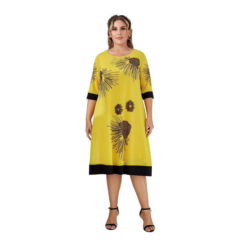 Lace Loose Patchwork Printed Swing Dress For Women
