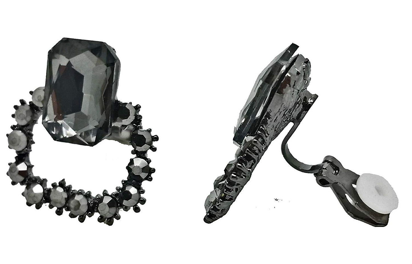 Black Crystal Gatsby Clip-On Earrings