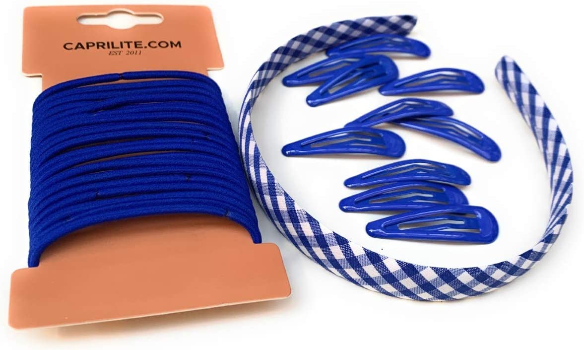 Royal Blue Mega Girls' School Hair Accessories Bundle Set - Gingham Checked Headband Snap Clips Bobbles Hairbands