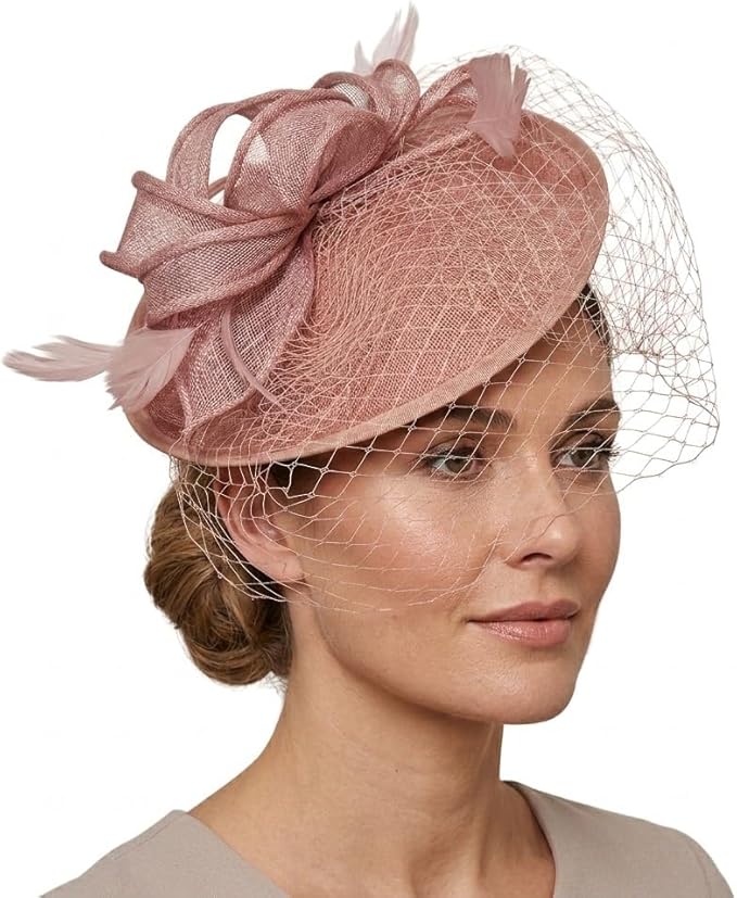 Caprilite Saucer Sinamay Headband Fascinator Wedding Ascot Hat Hatinator Birdcage Veil[Dusty Pink]