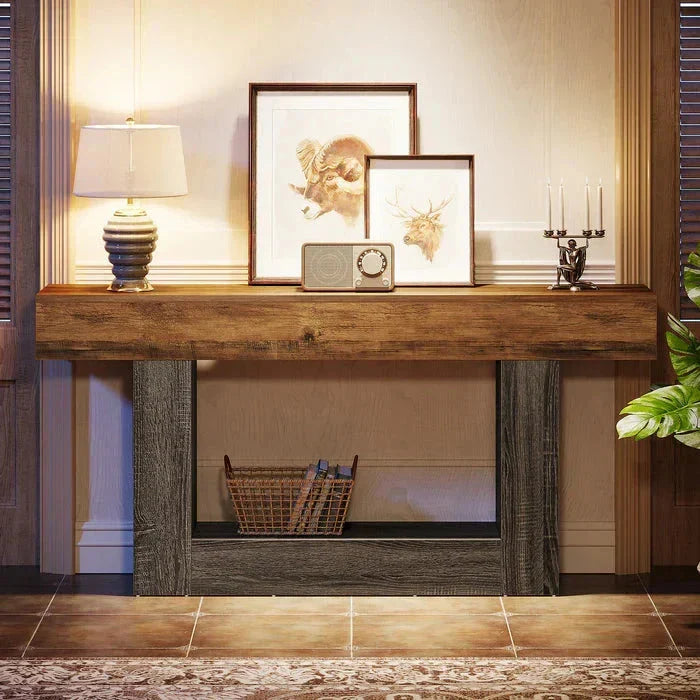 Distressed Wood Console Table 160cm - 2-Tier Sofa & Entry Table