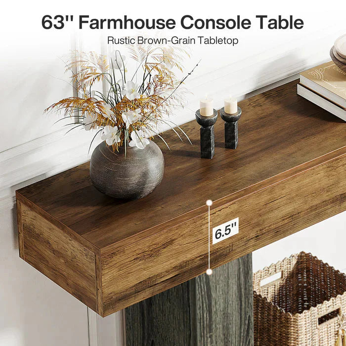 Distressed Wood Console Table 160cm - 2-Tier Sofa & Entry Table