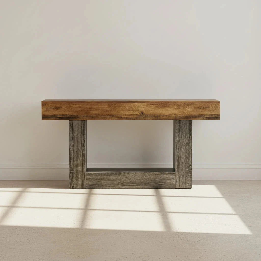 Distressed Wood Console Table 160cm - 2-Tier Sofa & Entry Table