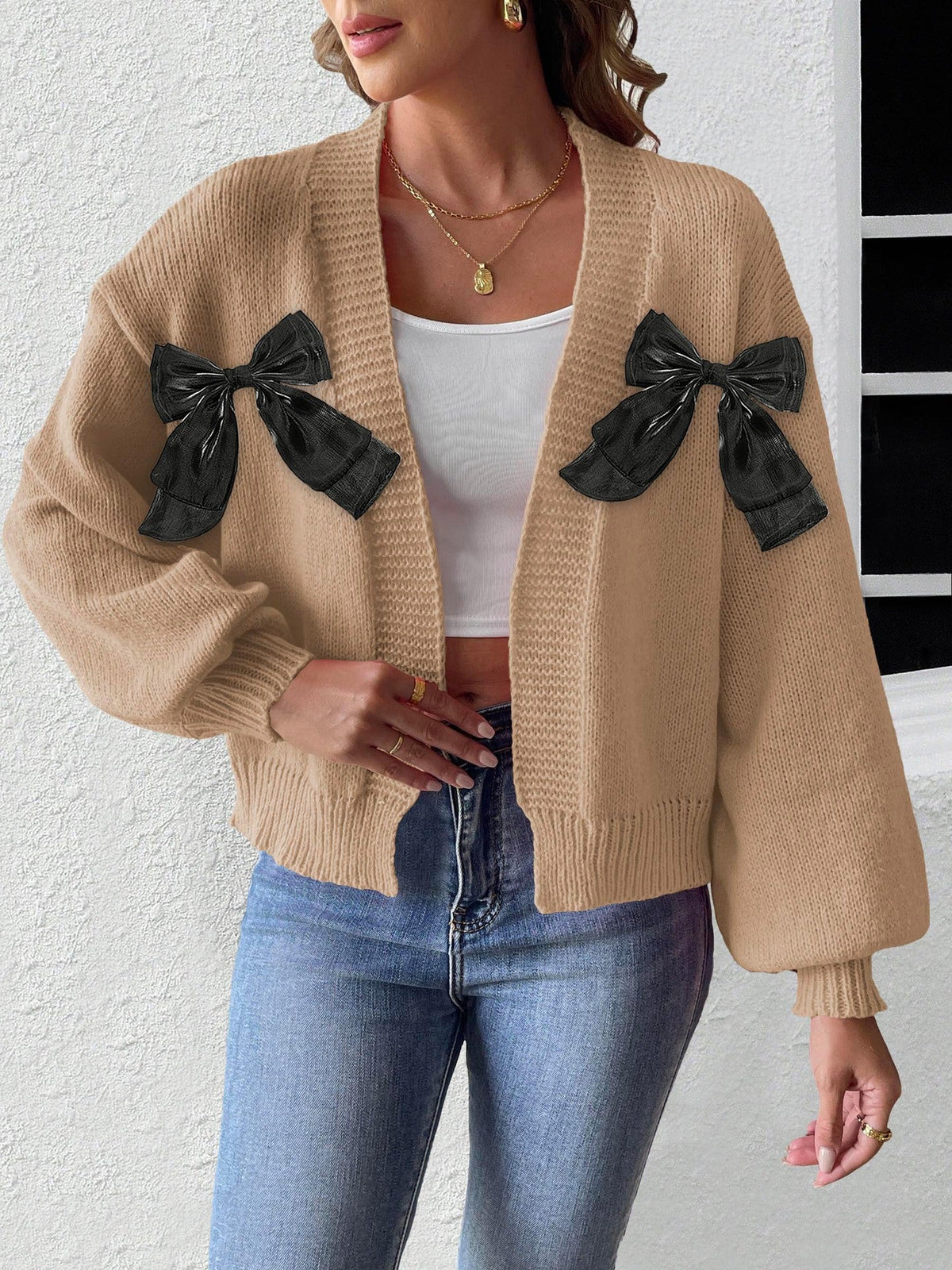 Women's Ribbon Bow Stitching Personality Sweater Coat