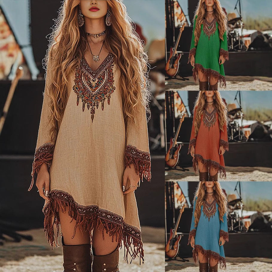 Lace Loose Print Dress Girls