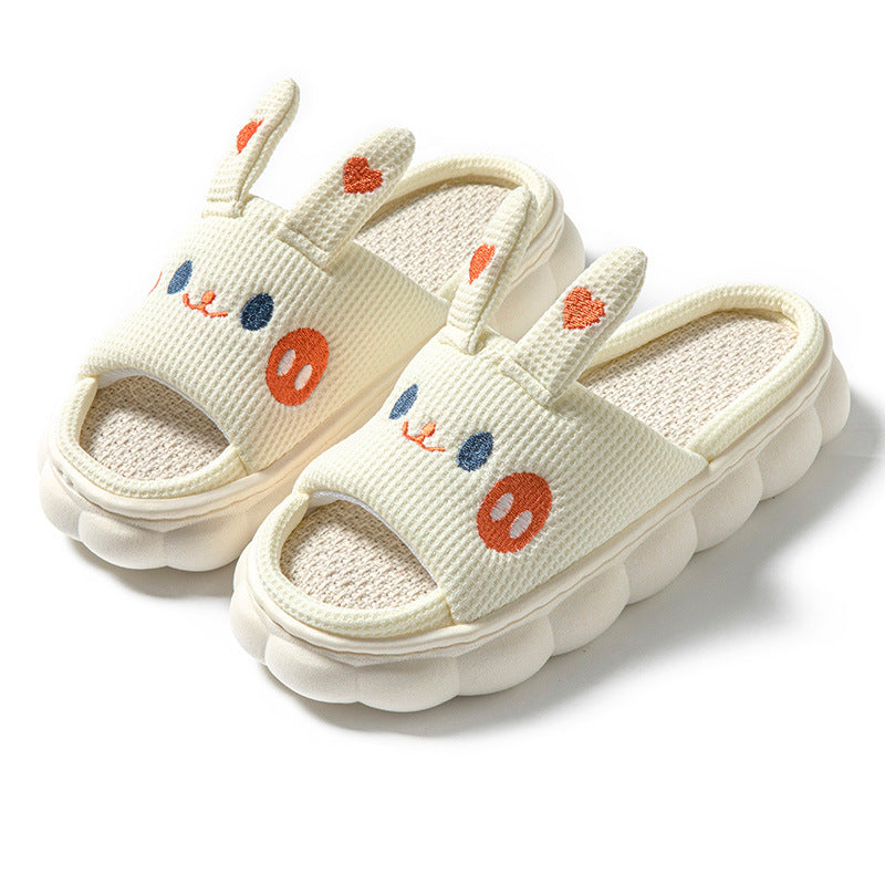 Cartoon Open Toe Couple Hemp Slippers