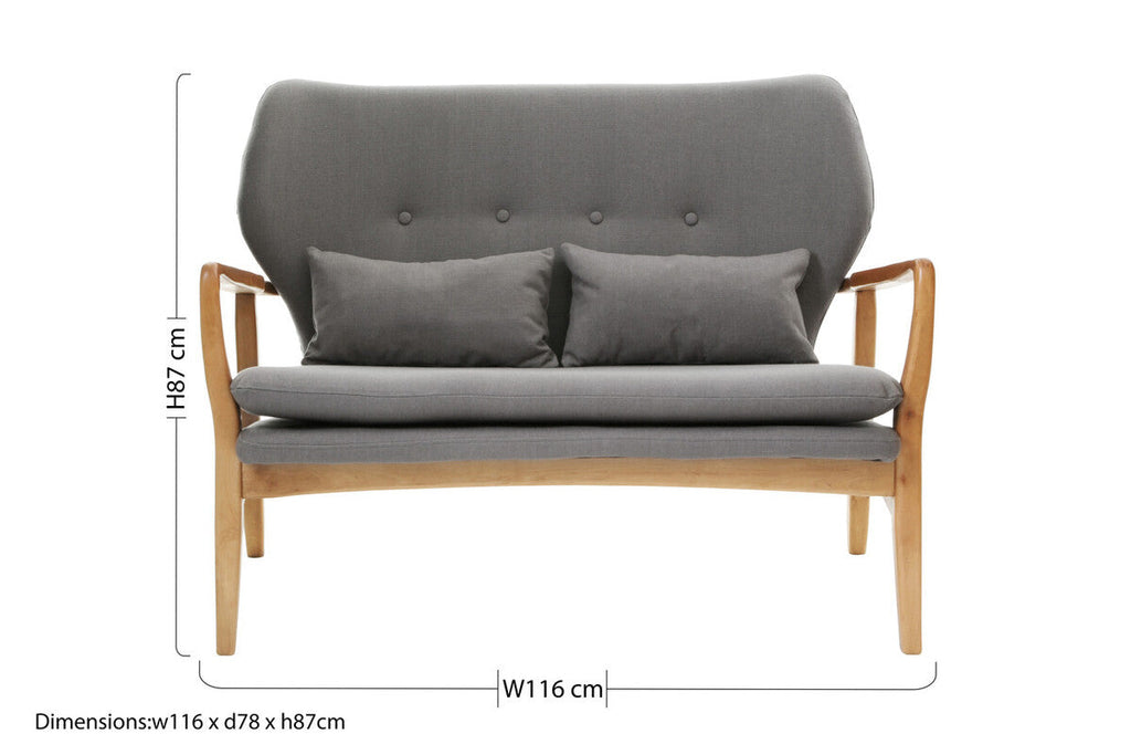 2 Seater Grey Sofa with Birchwood Frame | Stockholm