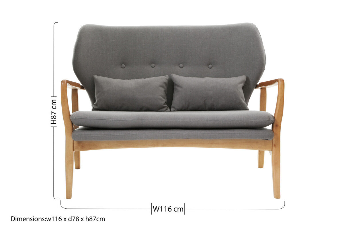 2 Seater Grey Sofa with Birchwood Frame | Stockholm