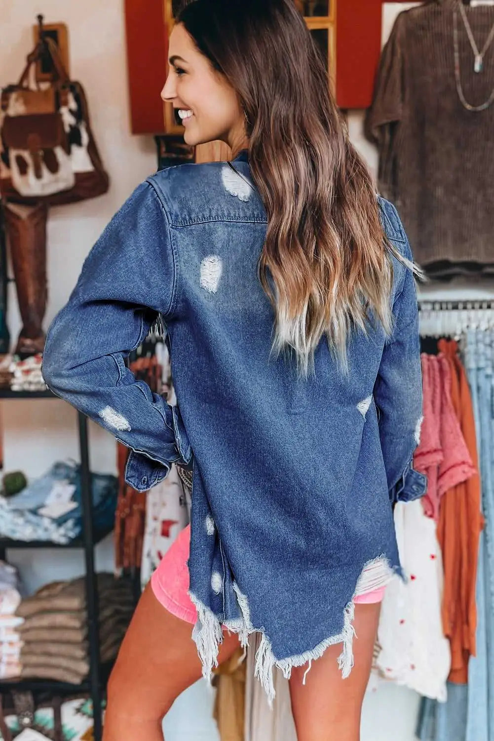 Light Wash Frayed Denim Duster Women UK