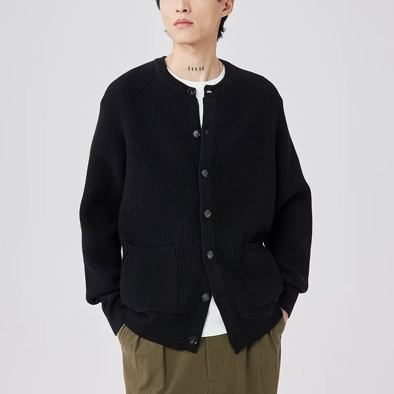 Men's Round Neck Loose Casual Trend Coat Black Sweater