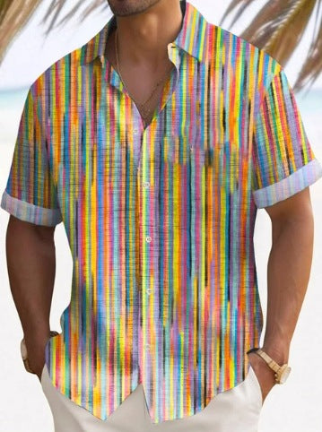 Beach Striped Shirt Short Sleeve Men