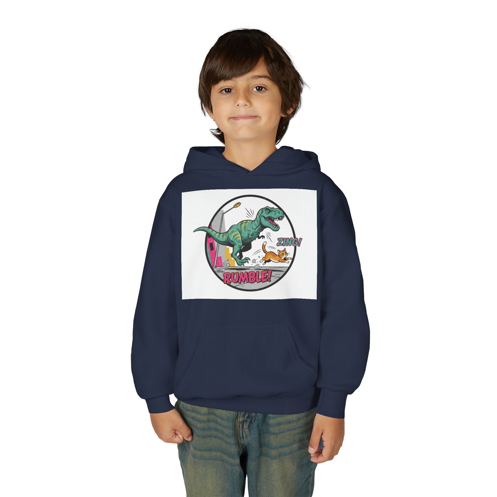 T-Rex Chase Dino Rumble Youth Hoodie | Dinosaur Graphic Sweatshirt