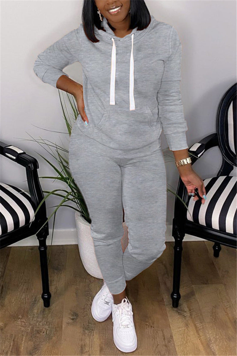 Hooded Sweater Solid Color With Fur Thickened Set Women