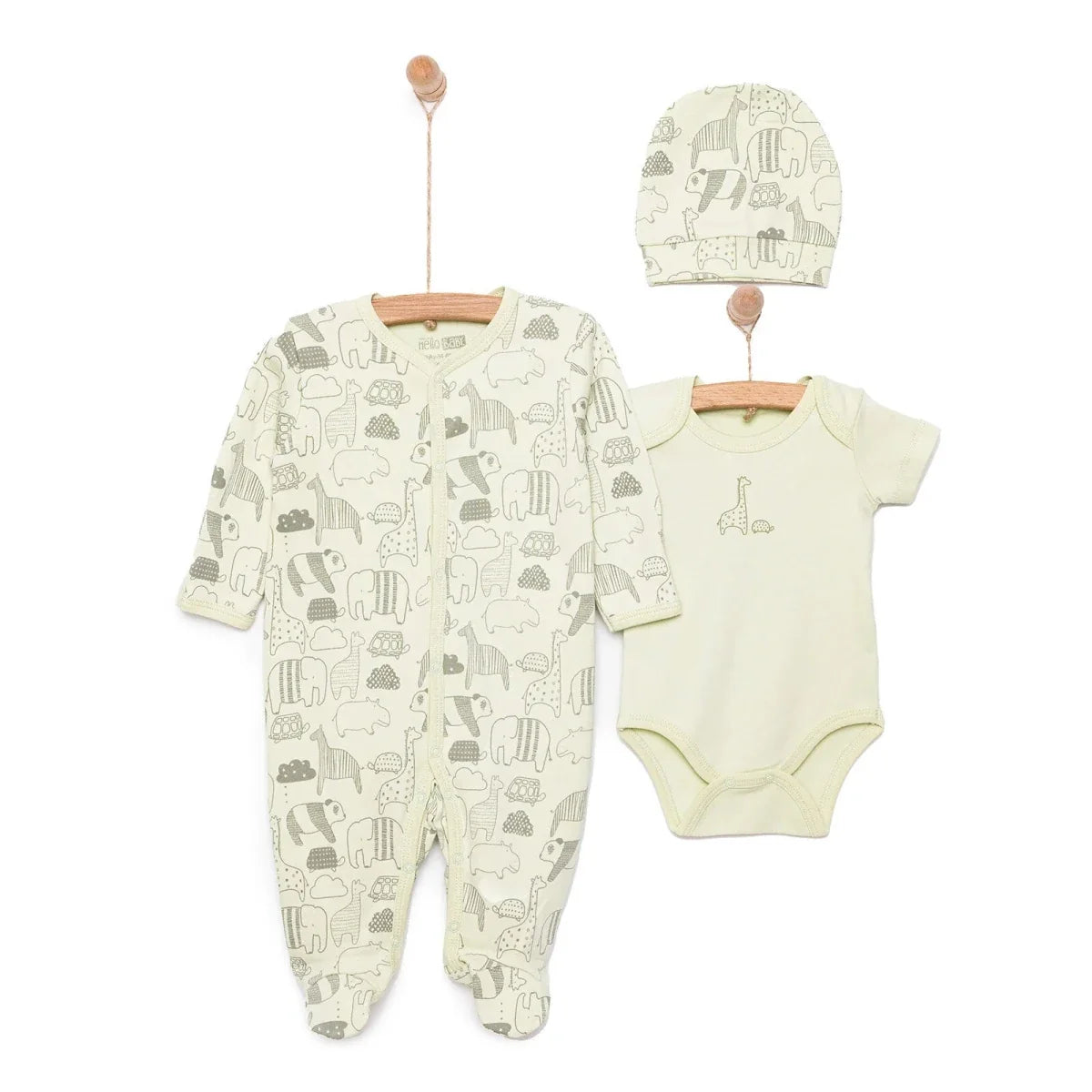 HelloBaby Boy Jumpsuit-Body-Hat - Green