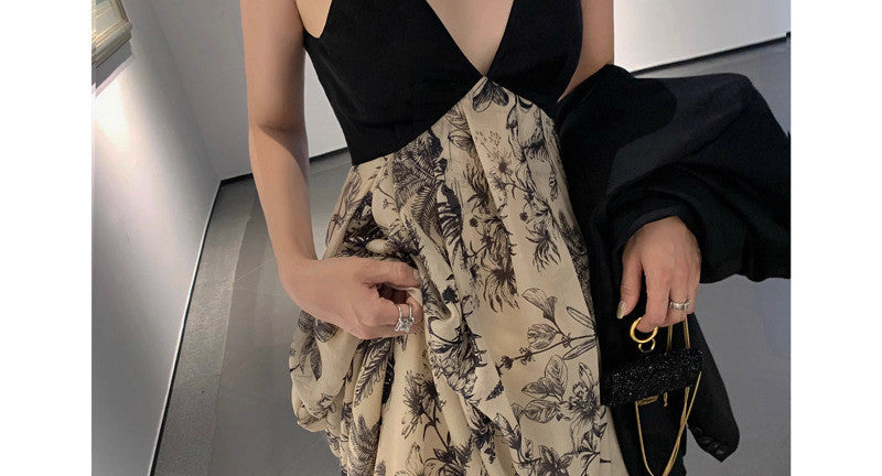 Women's V-neck Backless Dress Ink Strap