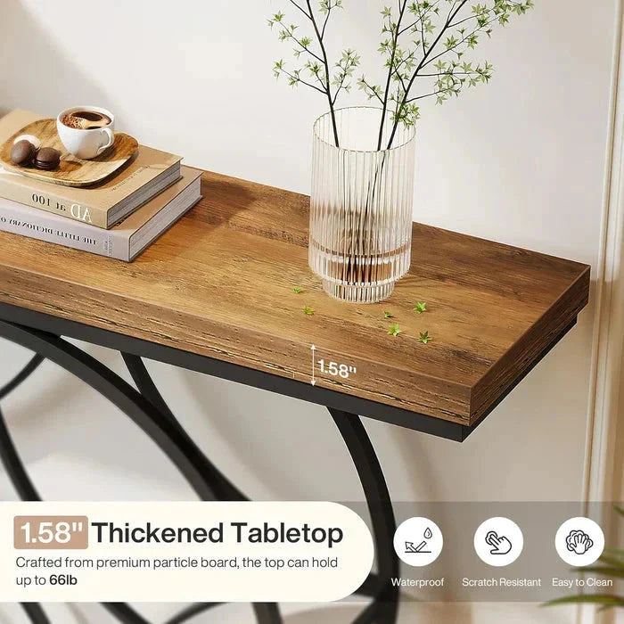 120cm Industrial Console Table - 2-Tier Sofa Table with Geometric Metal Frame