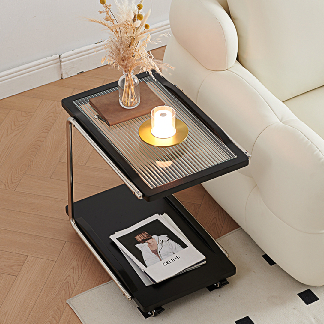 Demetrius Side Table With Trolleys, Black