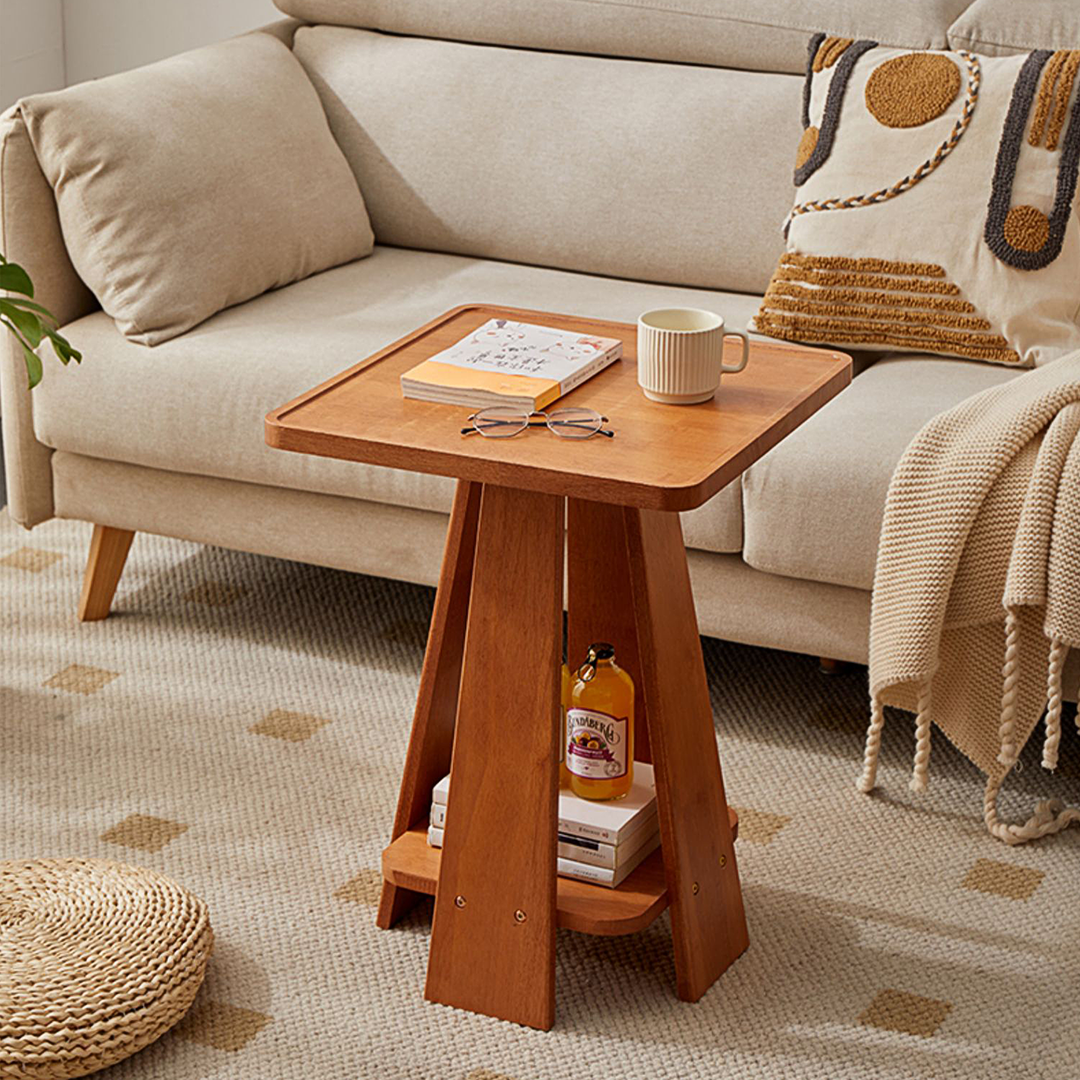 Eva Dne Side Table With Storage, Solid Wood