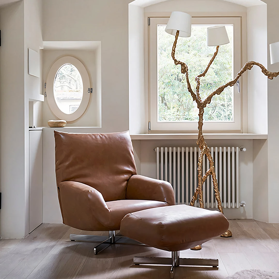 Schmidt Chiara Lounge Chair With Footstool, Swivel, Real Leather