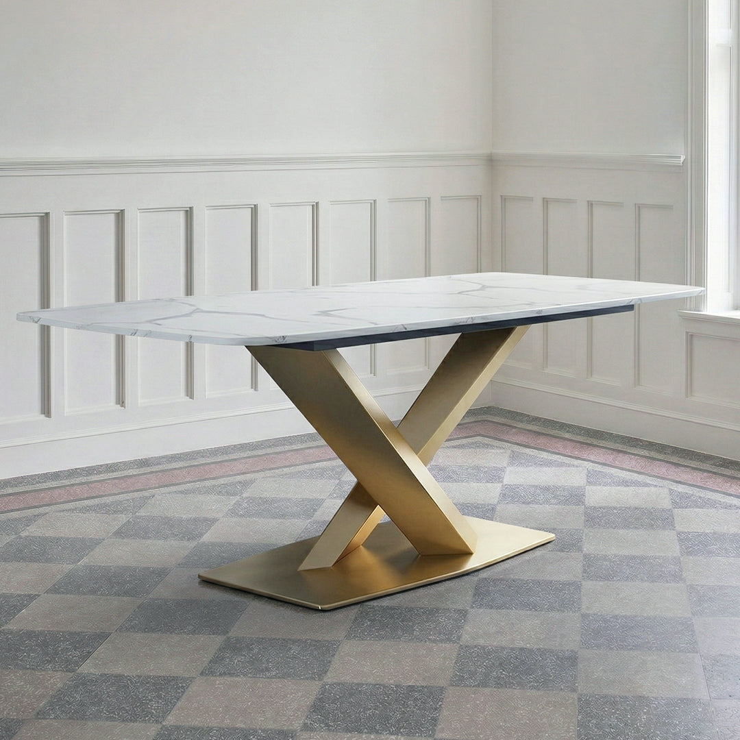 LUCI Dining Table, Marble And Gold Metal