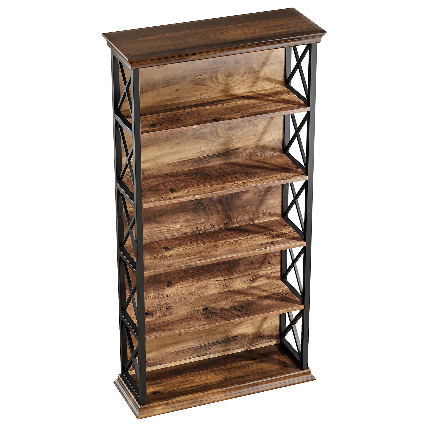 180cm 5-Tier Rustic Industrial  Bookcase - Large Open Shelf Display & Storage
