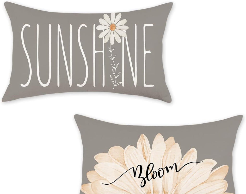 Ice Cream Flower Linen Print Lumbar Cushion Cover